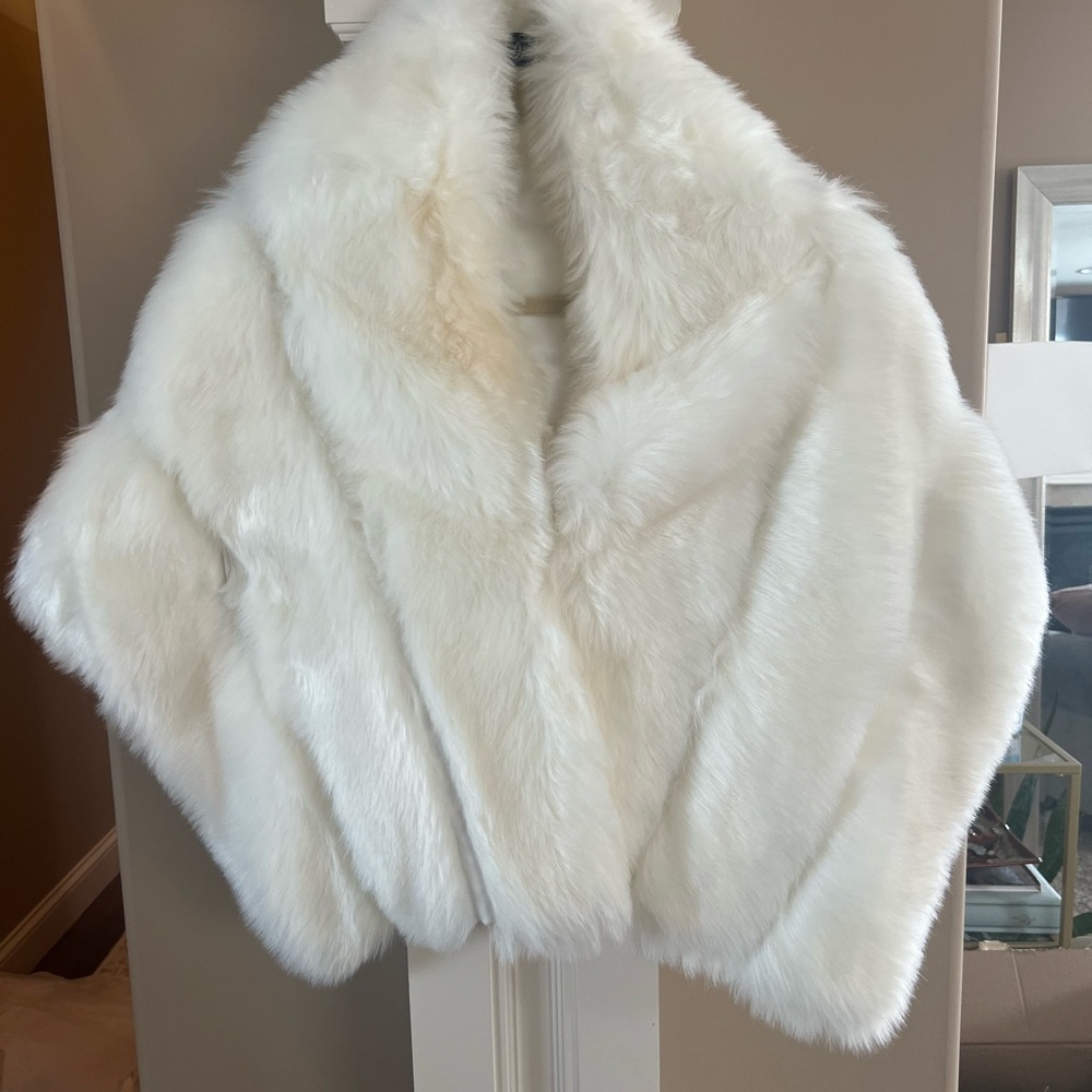 White Faux Fur Capelet Shrug